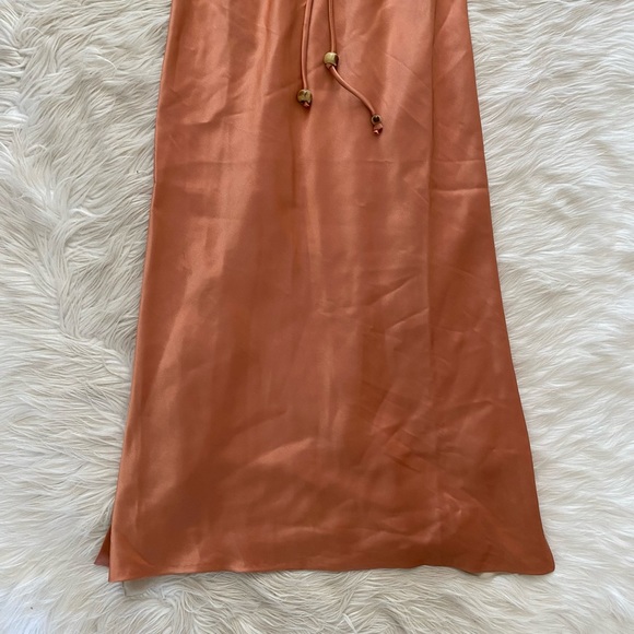 Nanushka Narita Belted Peach Apricot Satin Sleeveless High Neck Midi Dress - Picture 5 of 14